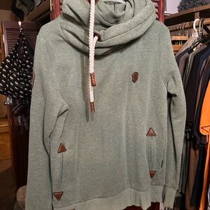 Naketano Sage Cowl Neck Sweater with Leather Accents